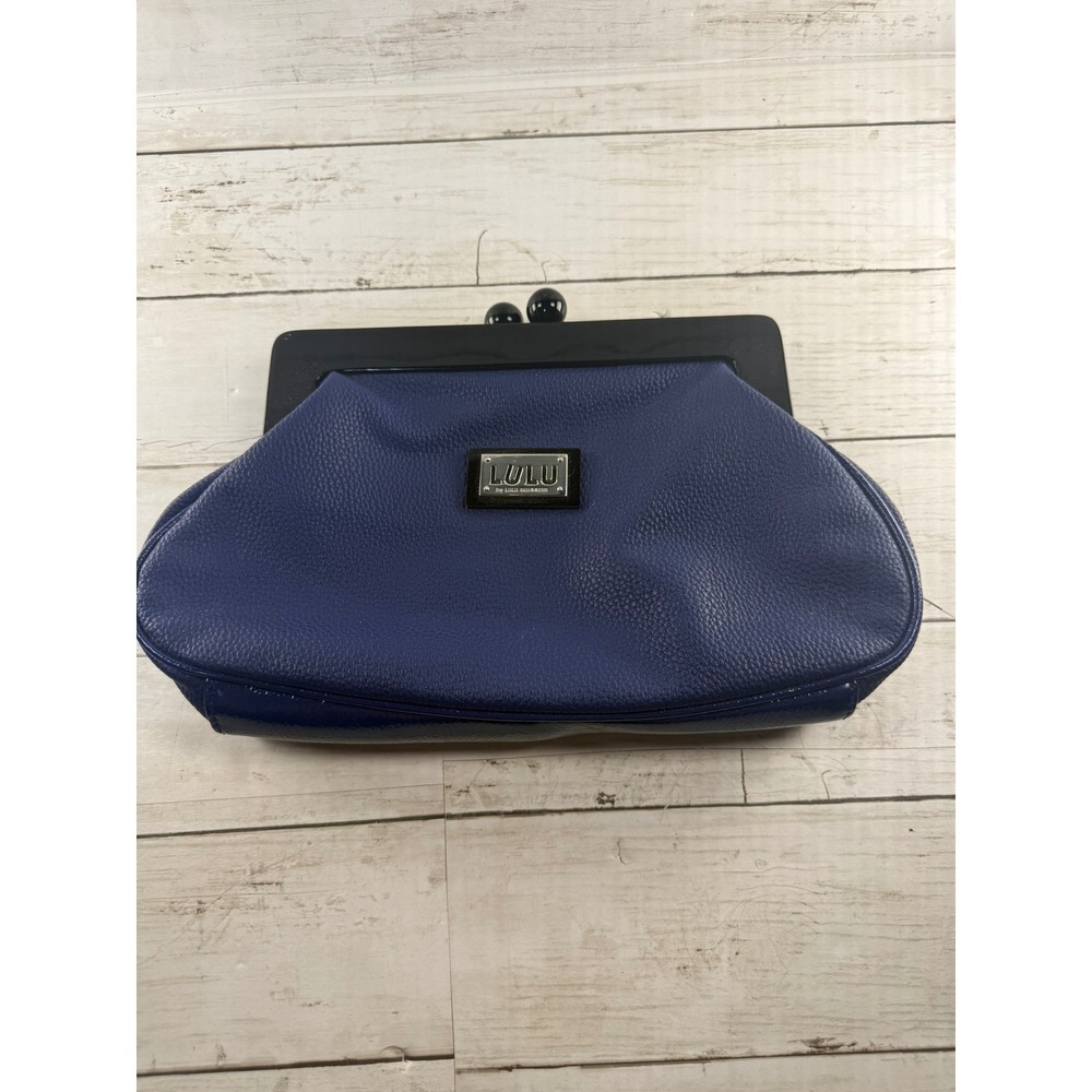 Lulu by Lulu Guinness Navy Blue Pebbled Faux Leather Kiss Lock Frame Clutch Bag
